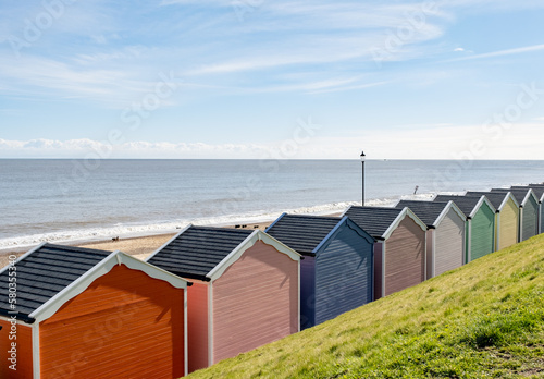 Colourful beach huts on the promenade or esplanade in the seaside town of Gorleston on the Norfolk coast © yackers1