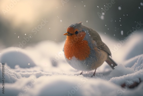 Robin Redbreast. European Robin in the snow at Christmas.