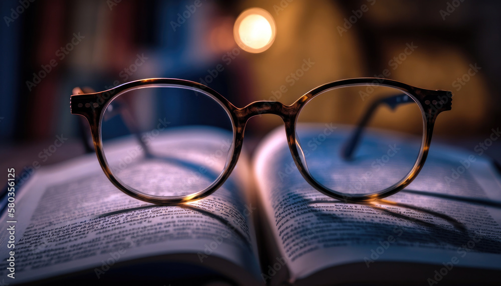 Reading in Style: A Collection of Unique Reading Glasses on a Book (created with Generative AI) Reading in Style: A Collection of Unique Reading Glasses on a Book (created with Generative AI)