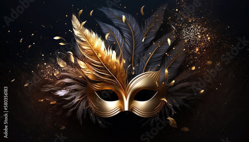 Foto A Touch of Elegance: Realistic Luxury Carnival Mask with Blurred Abstract Backgr