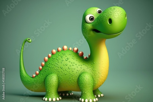 3D super cute cheerful Diplodocus cartoon. A group of primitive reptile dinosaurs from the Jurassic period. Generative AI 