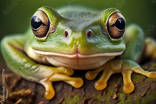 Indonesian tree frog Hylarana signata up close. Generative AI