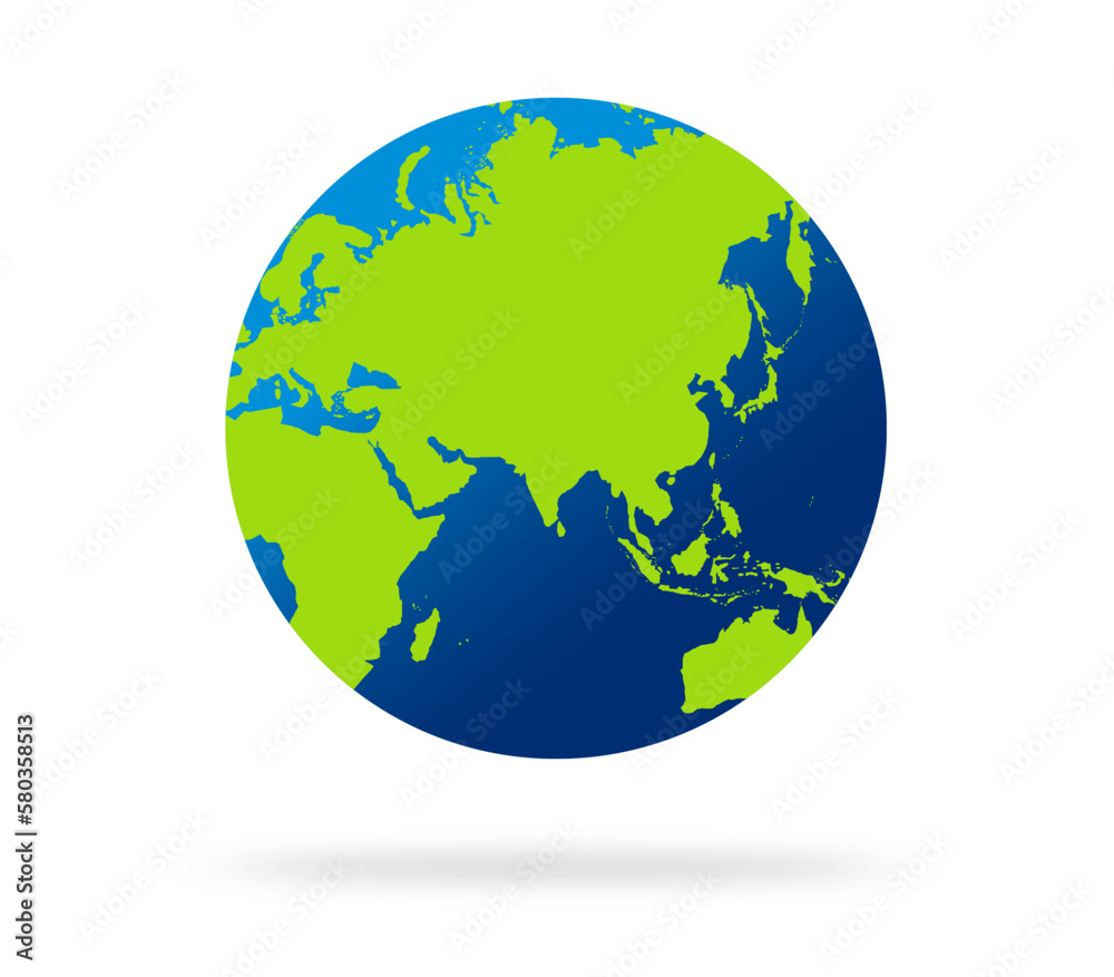 Earth globe with green and blue color vector illustration. world globe