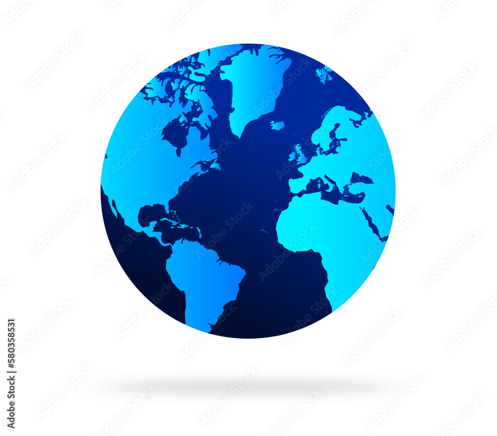 Earth globe with blue color vector illustration. world globe. World map in globe shape. Earth globes Flat style. - obrazy, fototapety, plakaty 
