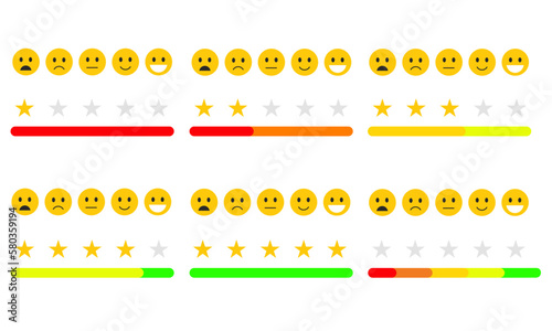 Set feedback or quality control rating mood vector image set of happy and sad emoticons eps10