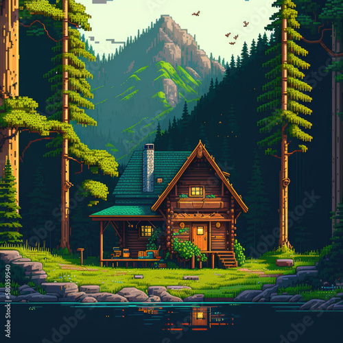 Pixal Art Cabin in the Woods