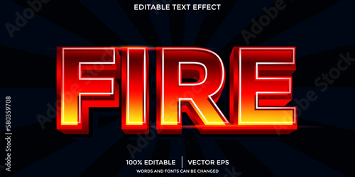 Fire 3D Text Effect. Neon red and yellow text effect template with 3d style use for title, headline, logo and business brand