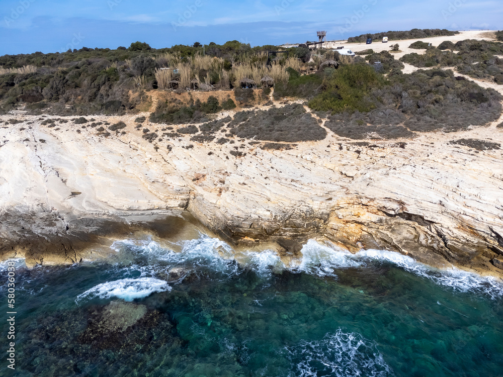 drone shot of Cape Kamenjak, a protected natural area on the southern tip of the Istrian peninsula in Croatia, Europe