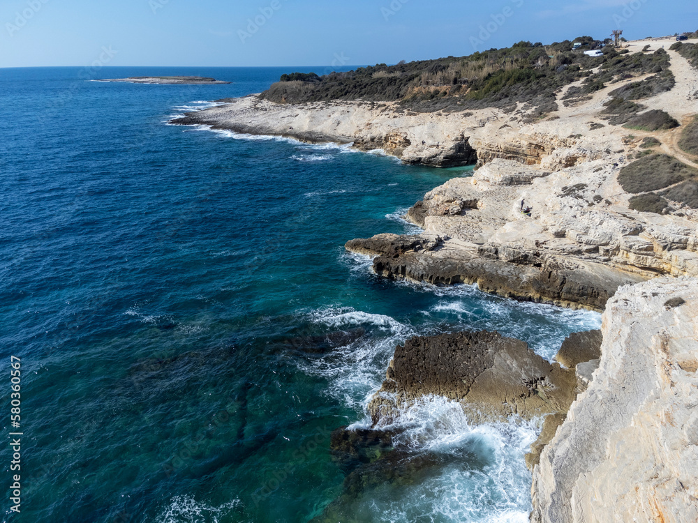 drone shot of Cape Kamenjak, a protected natural area on the southern tip of the Istrian peninsula in Croatia, Europe