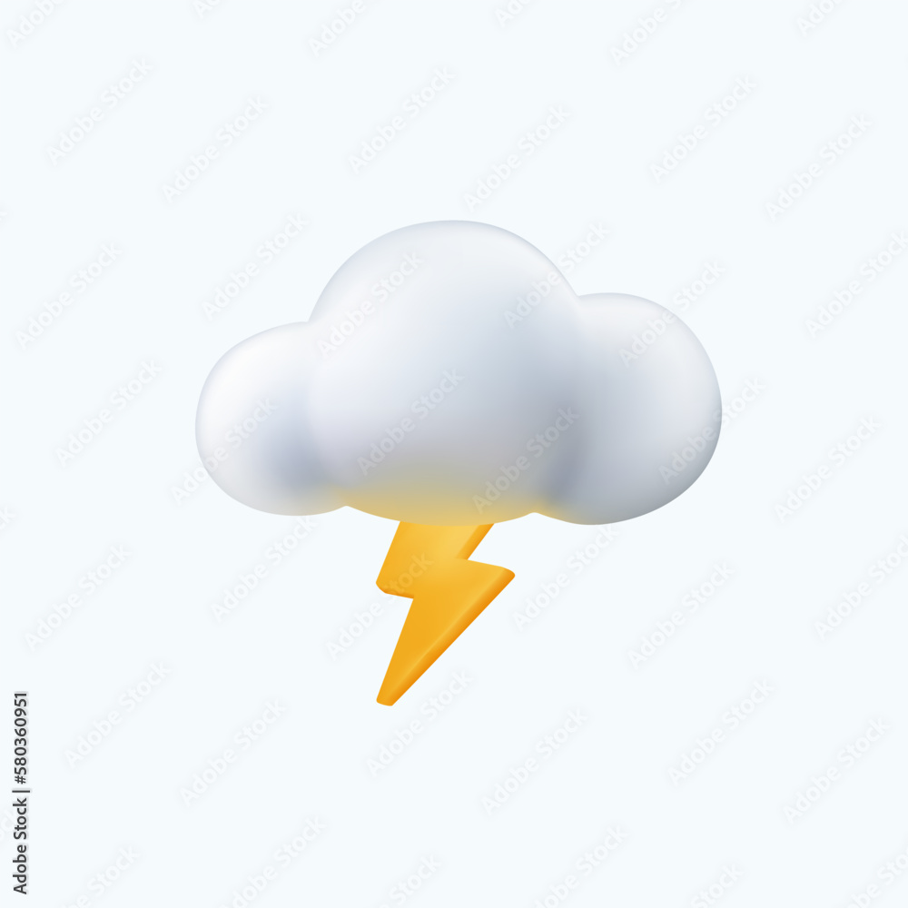 3D cloud with lightning thunder emoji, thundercloud, thunderstorm cloud