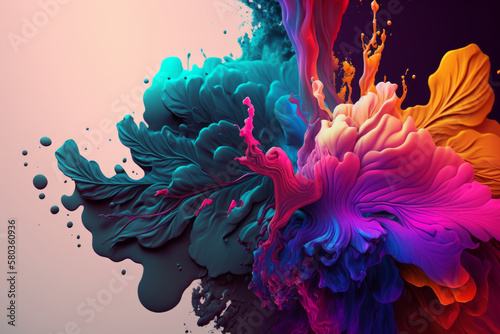 Abstract colorful explosion spkash background wallpaper. Generative AI. photo