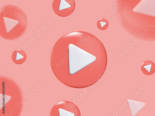 3D web player background, watch movie in theatre and notification. Notification about news, entertainment alert in social media. 3d video reminder vector icon render illustration. Online cinema movie