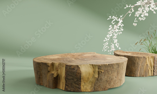Fototapeta Naklejka Na Ścianę i Meble -  tree stump podium display design, 3d illustration rendering
