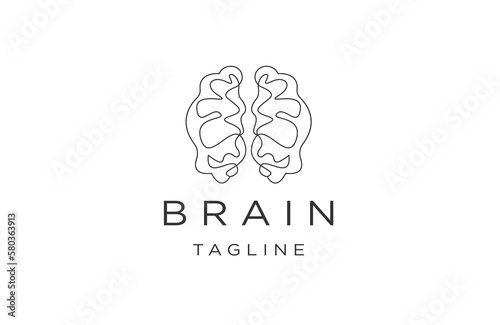 Brain line logo icon design template flat vector