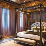4 A luxuriously appointed bedroom with a four-poster bed and richlinens3, Generative AI