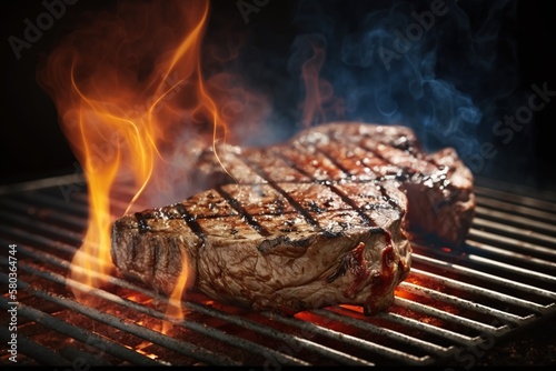 Juicy grilled meat steak. Fast food, delicious food. photo