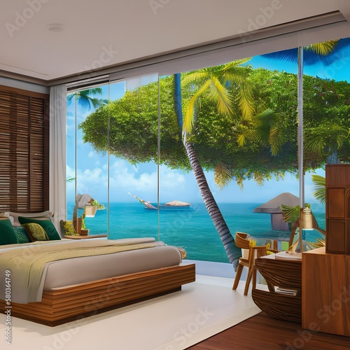 13 A tropical themed bedroom with island inspired furnishings3  Generative AI