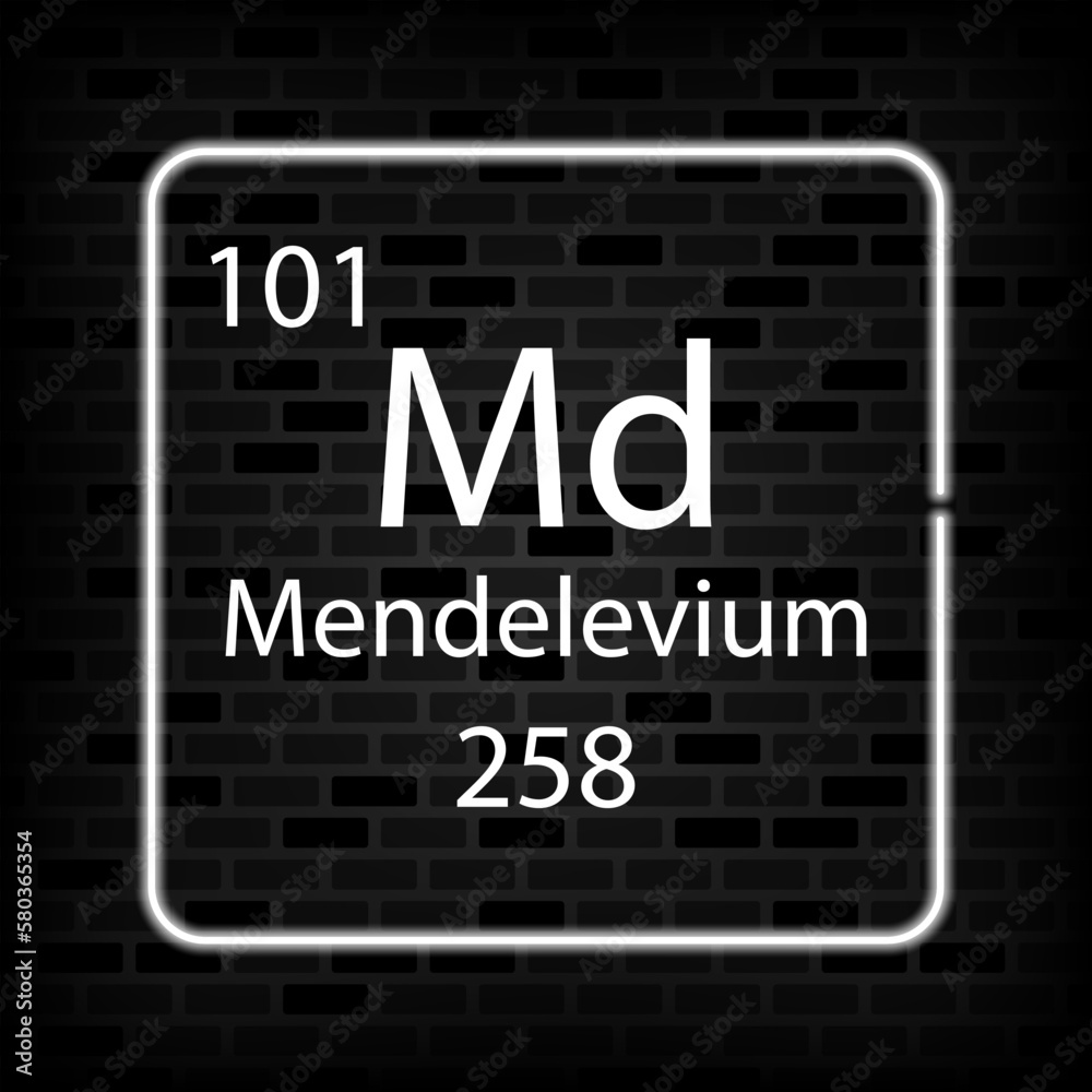 Obraz premium Mendelevium neon symbol. Chemical element of the periodic table. Vector illustration.
