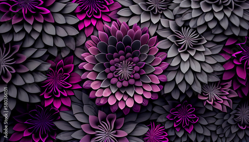 Magenta flowers pattern, Generative Ai