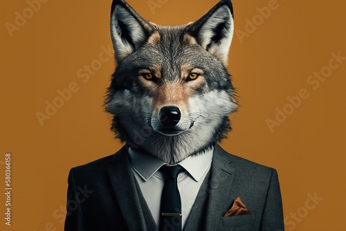 Portrait of a Wolf dressed in a formal business suit, generative ai 