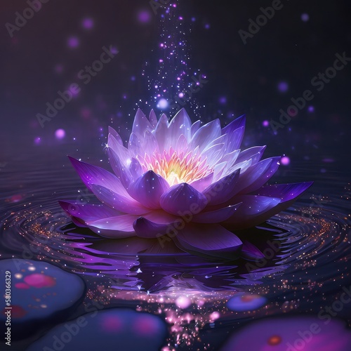  Water lily Pink light purple floating light sparkle dark background