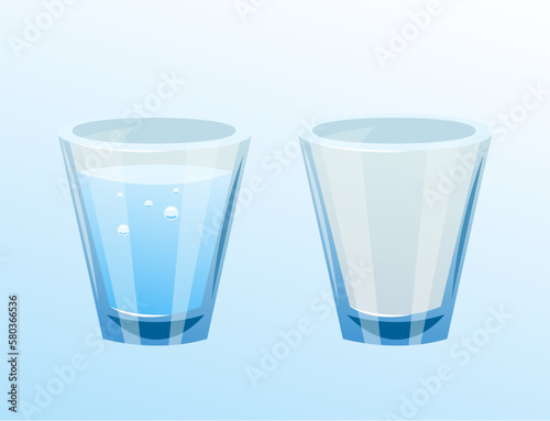 Glass water cup empty full concept set. Vector graphic design illustration element