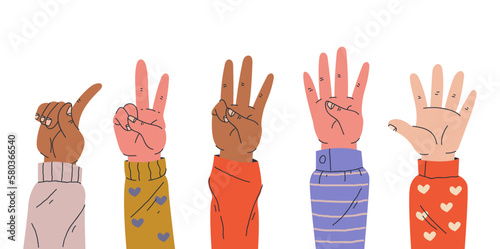 Hand finger count one two three four five concept set. Vector graphic design illustration element