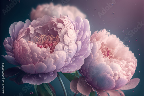 Fototapeta Naklejka Na Ścianę i Meble -  Bouquet of pink peonies covered with dew drops. Photorealistic illustration generative AI.
