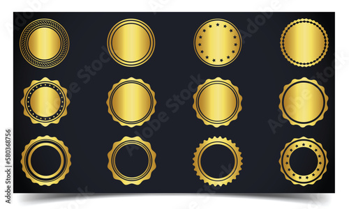 Gold round medal badges and labels. Premium quality medals set. Luxury gold badges and labels. Premium round quality badges and labels