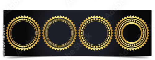 Gold round medal badges and labels. Premium quality medals set. Luxury gold badges and labels. Premium round quality certified