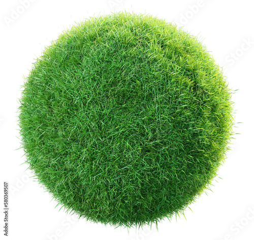 green grass planet isolated, 3D illustration, transparent background, png