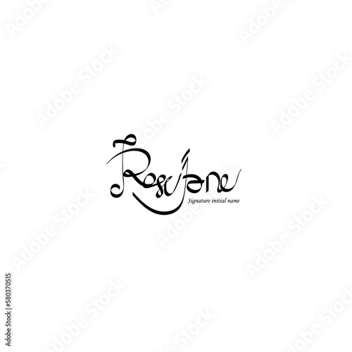 RoseJane initial logo Initial signature. Fashion handwritten monogram design. Handwritten identity name. Abstract paint brush font. Calligraphy brush. Write a script. Vector