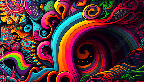 digital illustration of a psychedelic wavy wallpaper, created with generative ai