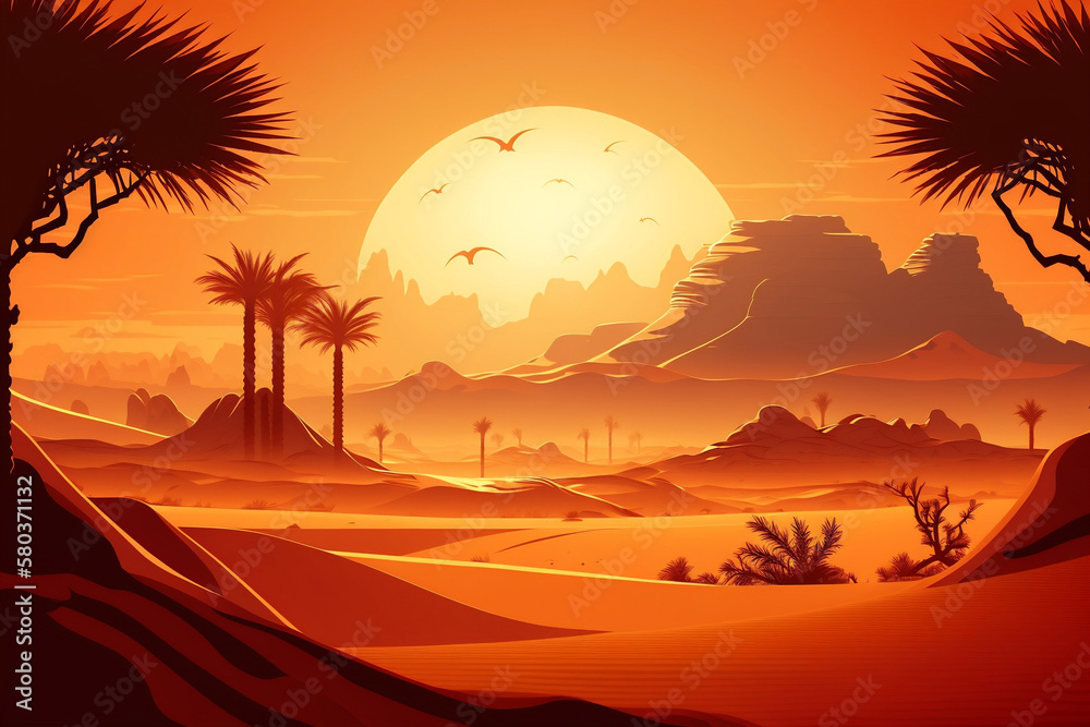 Morning In The Desert, Sunrise In The Desert Background, Generative Ai