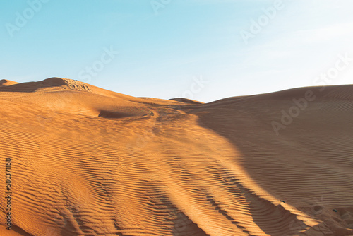 Sand dunes of the desert close up. Dubai 2023.