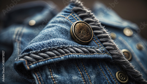 Macro photography of a button on denim jeans. Created with Generative AI