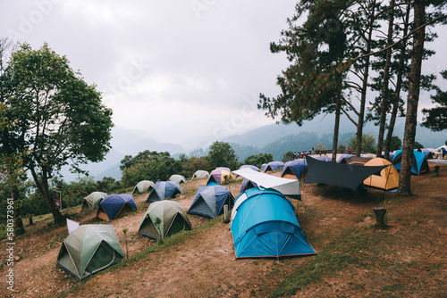 View of /camping tent at Campsite Doi Mon Son campground, Ang Khang mountain, Chiang Mai, Thailand.