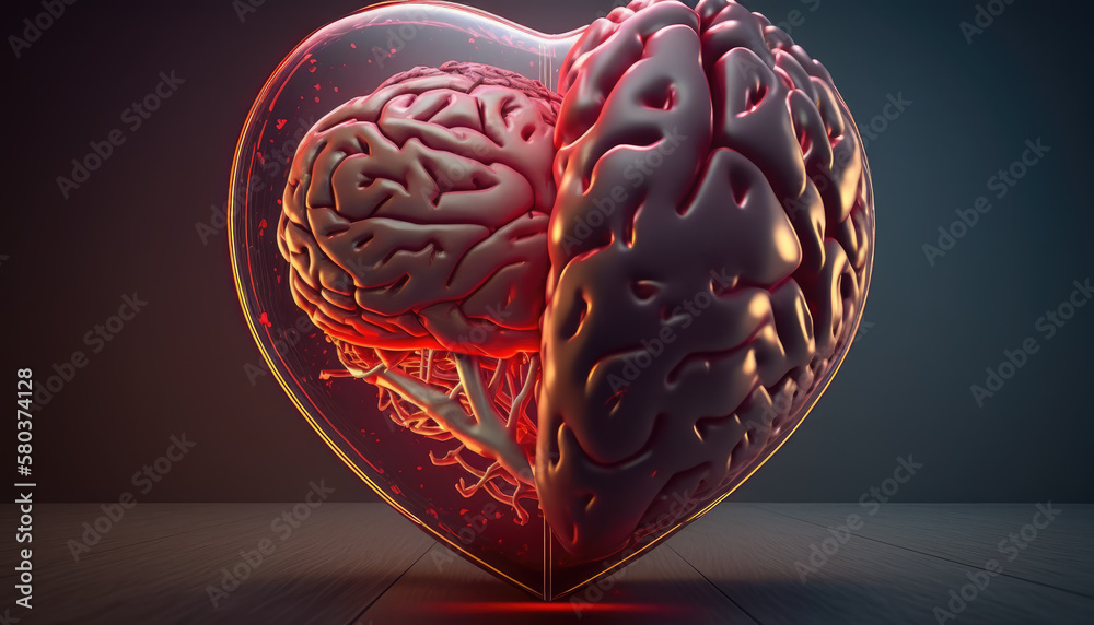 Heart with brain structure, concept of love at the call of the heart created with generative AI technology Heart with brain structure, concept of love at the call of the heart created with generative AI technology