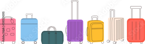 set of suitcases in doodle style isolated, vector photo