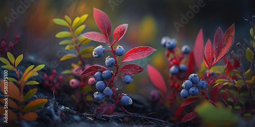 Fall forest yielding wild blueberries once more for plucking, Generative AI