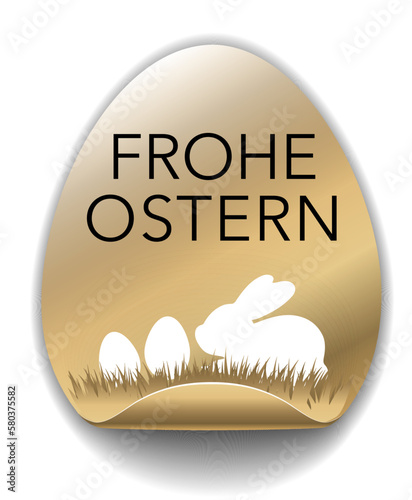 Goldener Button Frohe Ostern in Ei-Form mit Osterhase und Ei