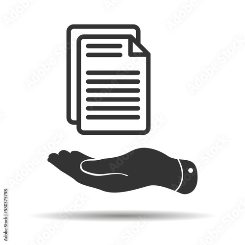 Linear icon of documents in hand 