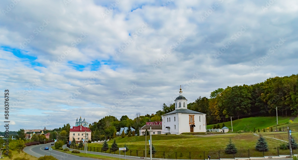 Panorama of the city of Smolensk. Church of St. John the Evangelist and Smolensky Cathedral in the background
