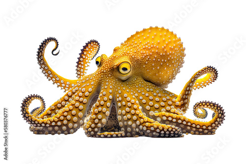 A yellow octopus isolated on transparent background - Generative AI photo