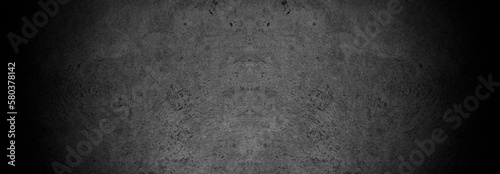 Old wall texture cement dark black gray panorama background abstract grey color design are light with white gradient background.