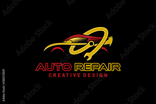 Auto repair logo design, modern sports car repair service logo