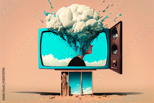 abstract brain explosion from tv. Generative AI, Generative, AI