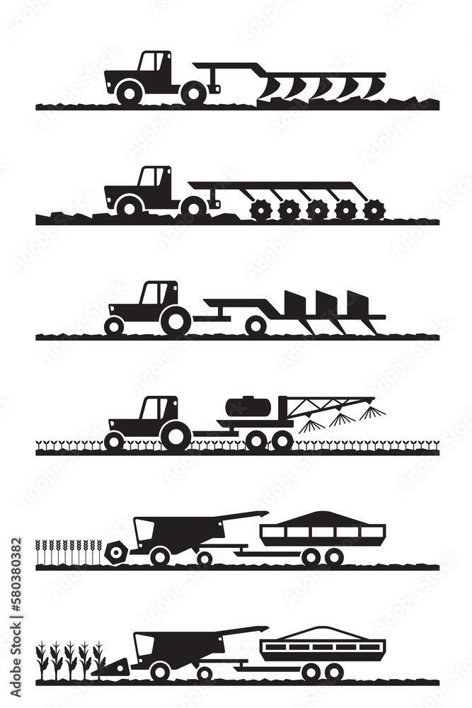 Crop growing and harvesting in the field - vector illustration Crop growing and harvesting in the field - vector illustration