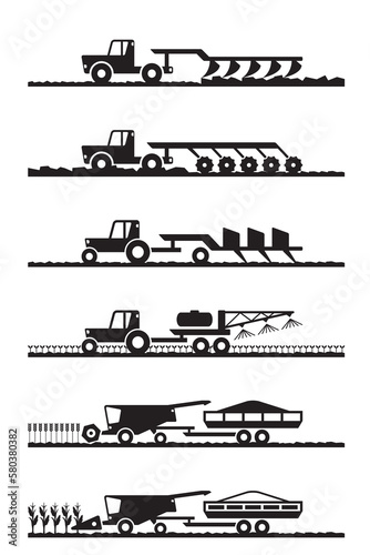 Crop growing and harvesting in the field - vector illustration