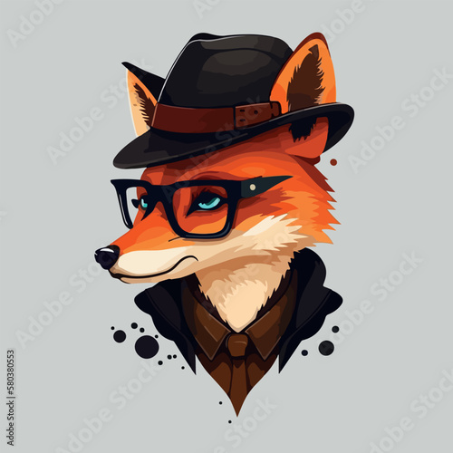 Cute fox cartoon style flat vector illustration with isolated background